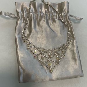 Silver crystal chandelier necklace - statement rhinestone